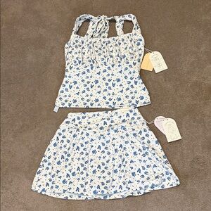 Logilates Blue and White 2 Piece Floral Athleisure Skirt Set